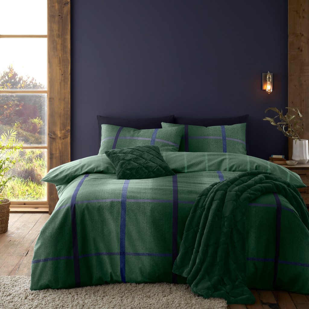 Catherine Lansfield Brushed Melrose Tweed Cotton Reversible Duvet Cover Set with Pillowcases