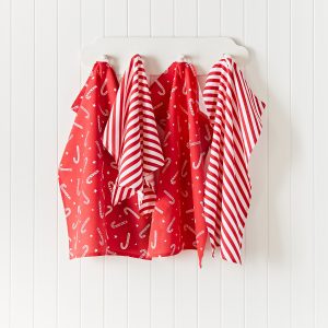 Catherine Lansfield Christmas Candy Cane Cotton Kitchen Tea Towel Pack of 4 | Bed Sava