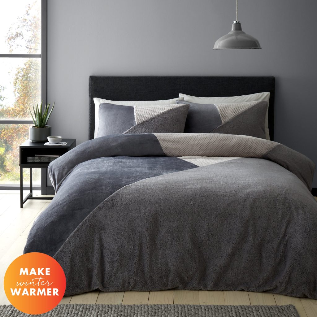 Catherine Lansfield Cosy Larsson Geo Fleece Duvet Cover Set with Pillowcases | Bed Sava