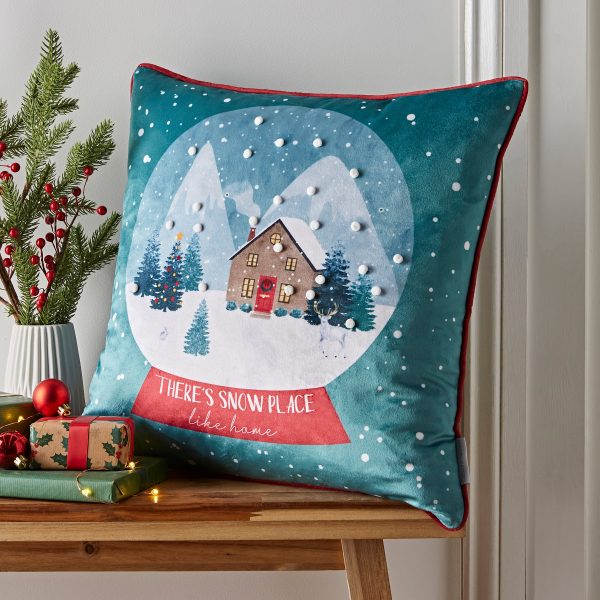 Catherine Lansfield Snow Place Like Home Pom Pom Soft Touch Cushion | Bed Sava