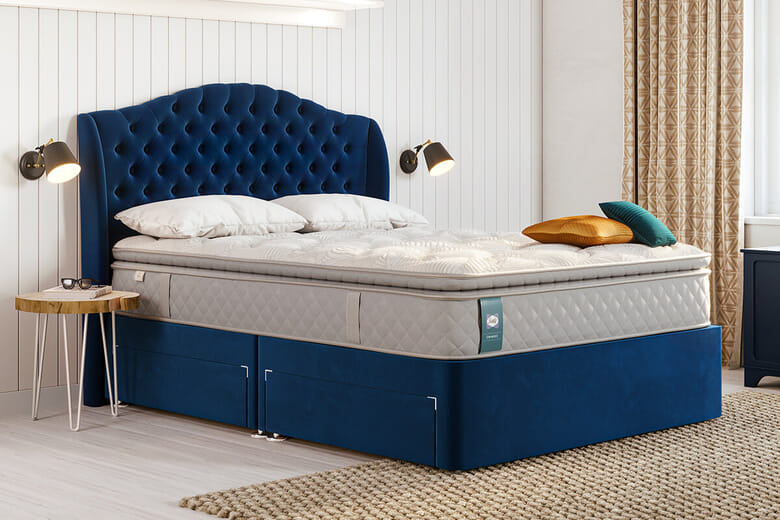 Sealy Enhance Platinum Pocket Geltex Pillow Top Mattress + Premium Divan Bed, Bednextday_Silver, 2 Drawers, Double