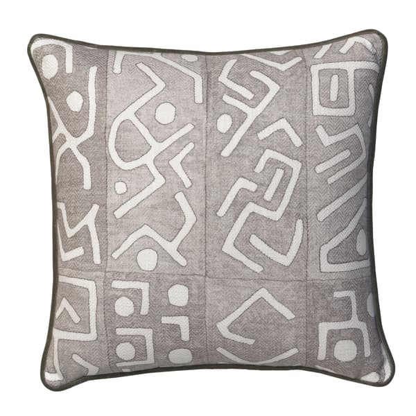 Ashanti Smoke, Sustainable Feather, Cushion, 55cm x 55cm - Andrew Martin Linen & Linen Blend & Viscose Blend Geometric