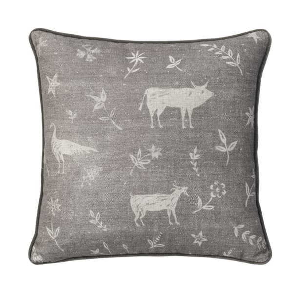 Avebury Smoke, Sustainable Feather, Cushion, 55cm x 55cm - Andrew Martin Linen & Linen Blend & Viscose Blend Animal & Floral