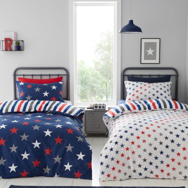 Catherine Lansfield So Soft Stripes and Stars Duvet Cover Set with Pillowcase Two Pack | Bed Sava