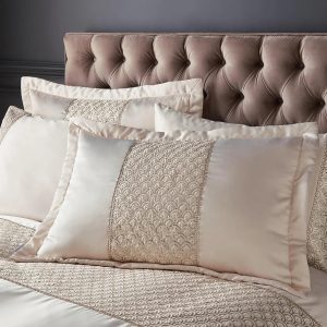 Catherine Lansfield Deco Sequin Quilted Pillowsham Pair Champagne | Bed Sava