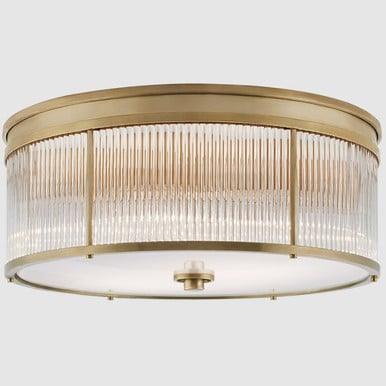 Visual Comfort Allen Large Round Flush Mount By Ralph Lauren - Natural Brass and White Glass