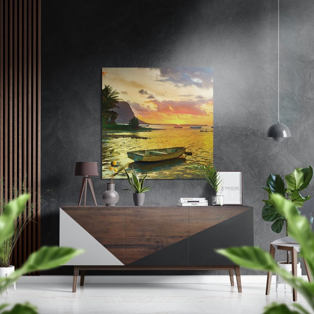 Sunset and Boat Brushed Aluminium Dibond Wall Art