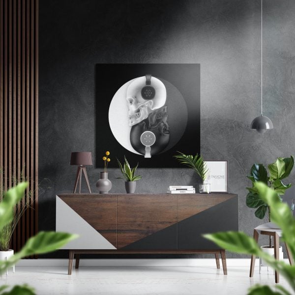 Ying Yang Skulls Brushed Aluminium Dibond Wall Art | Bed Sava