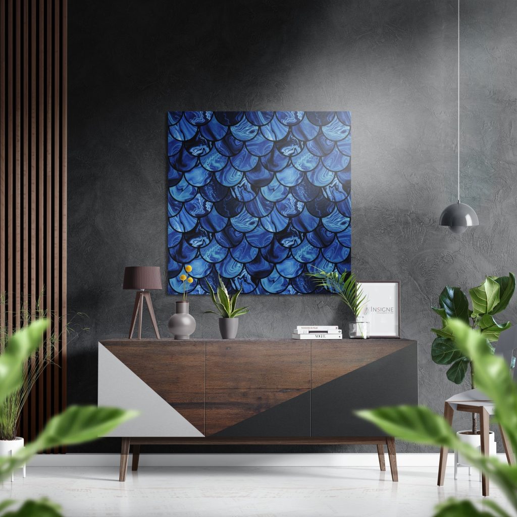 Blue Drops Brushed Aluminium Dibond Wall Art