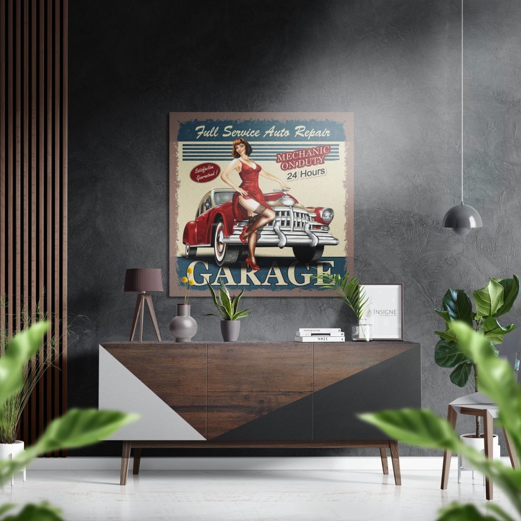 Vintage Garage Brushed Aluminium Dibond Wall Art