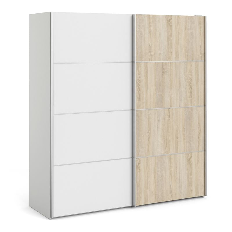 Verona Sliding Wardrobe 180cm in White with White and Oak Doors with 2 Shelves | Bed Sava