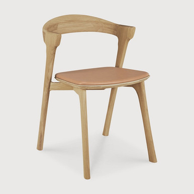 Ethnicraft Bok Solid Oak Dining Chair with Tan Leather Seat Sienna