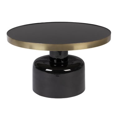 Black High Gloss & Gold Round Coffee Table - Glam