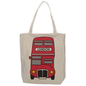 Handy Cotton Zip Up Shopping Bag  London Bus | Bed Sava