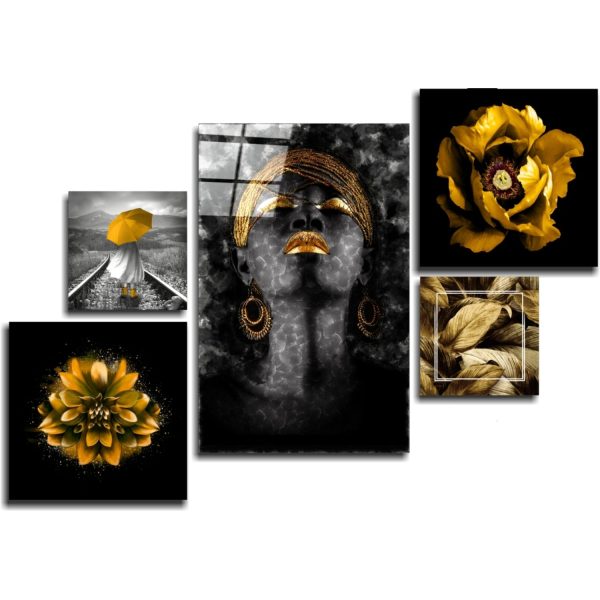 Yellow Harmony Combined Glass Wall Art | Bed Sava