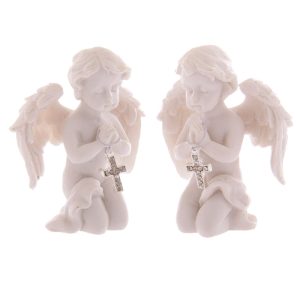 Cute Praying Cherub Figurine Holding Jewelled Silver Cross | Bed Sava