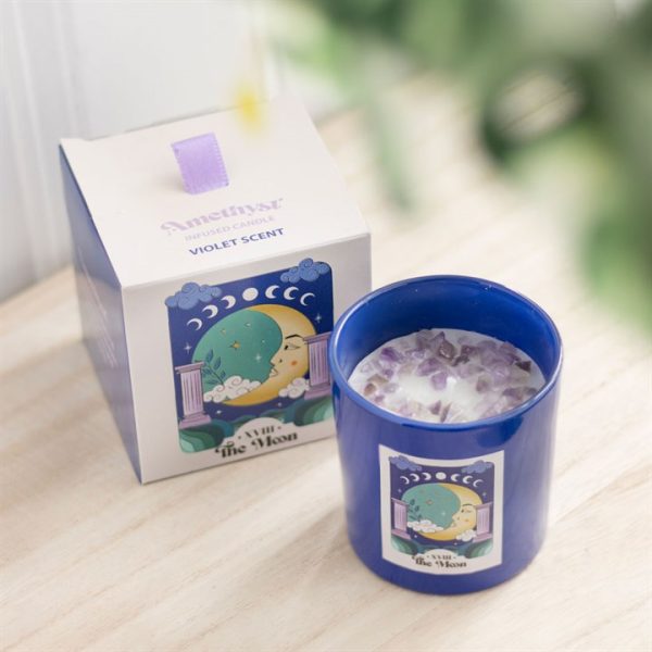 The Moon Amethyst Crystal Chip Candle | Bed Sava