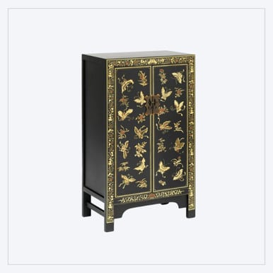 Chinese Black Lacquer Butterfly Storage Cabinet