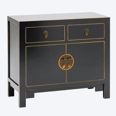 Chinese Style Small Black Lacquer Sideboard with Drawers & Cupboards