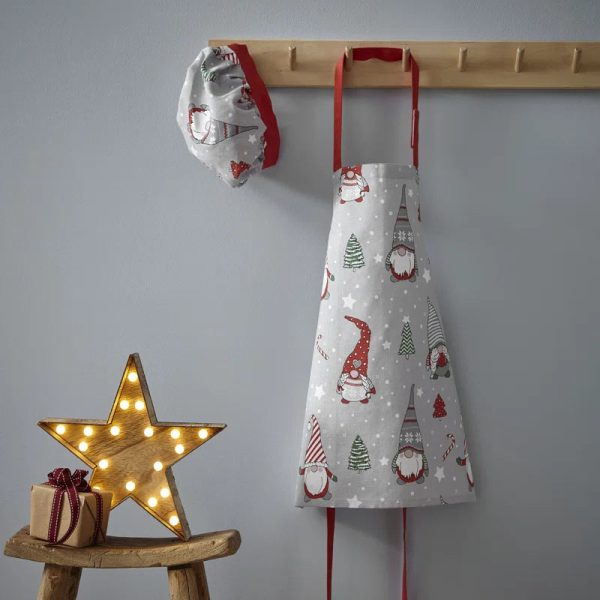 Catherine Lansfield Christmas Gnomes Cotton Kids Kitchen Apron  Hat Set | Bed Sava