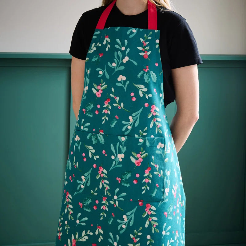 Catherine Lansfield Christmas Holly and Mistletoe Cotton Kitchen Adult Apron