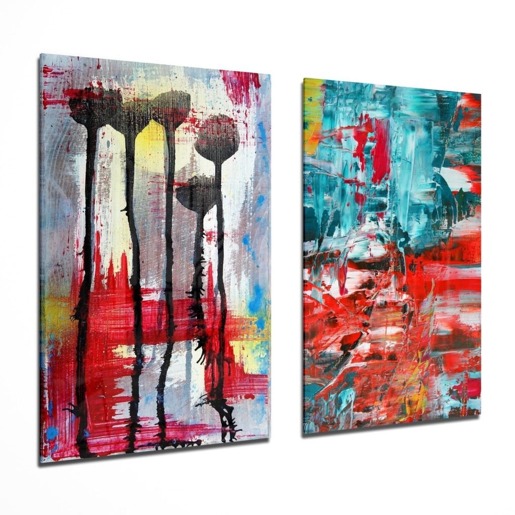 Abstract Flowers 2 Pieces Combine Glass Wall Art | Bed Sava