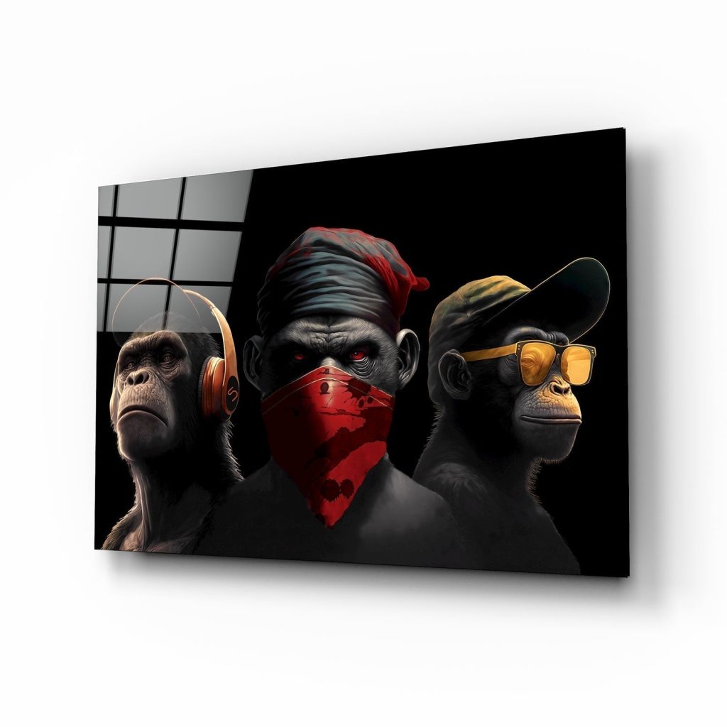 3 Wise Monkeys Glass Wall Art  || Designer's Collection