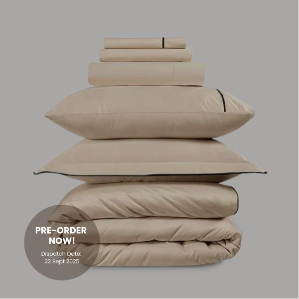 800 Thread Count Egyptian Cotton Duke of Bliss LUXE Bedding Set  Bone with Black Accent Super King  Bone with Black Accent | Bed Sava