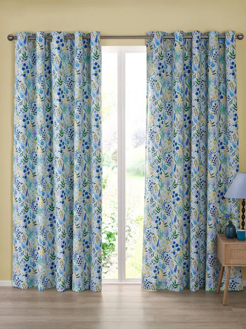 Catherine Lansfield Tilly Floral Fully Reversible Eyelet Curtains Two Panels