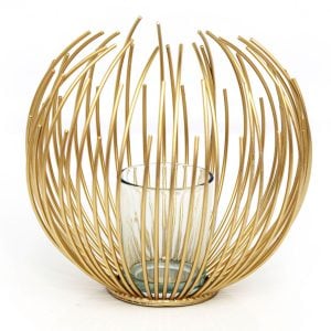 Gold Wire Candle Holder 16cm | Bed Sava