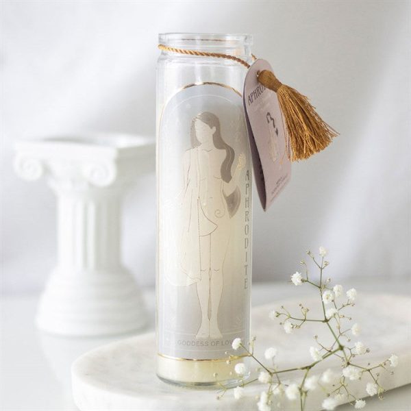 Aphrodite Goddess Tube Candle with Rose Quartz Crystals | Bed Sava