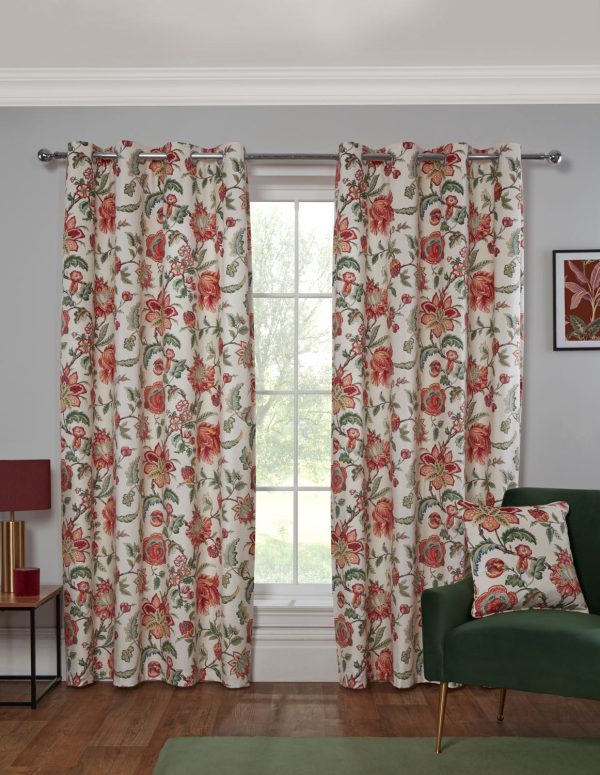 Linden Floral Multi Velvet Eyelet Curtains | Bed Sava