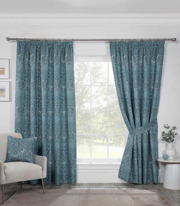 Kyoto Floral Jacquard Lined Pencil Pleat Curtains | Bed Sava