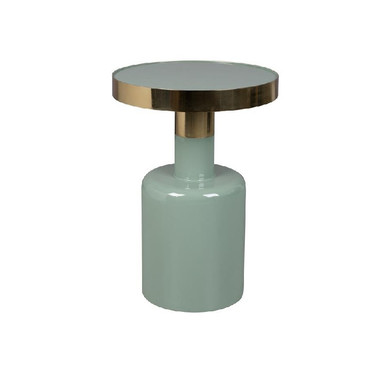 Green High Gloss & Gold Round Side Table - Glam