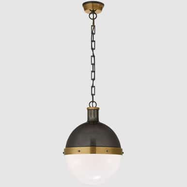 Visual Comfort Hicks Large Pendant - Bronze with Antique Brass and White Glass