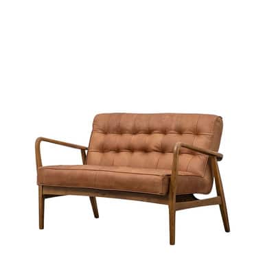 Gallery Direct Humber Vintage Brown Leather 2‐Seater Sofa – Modern