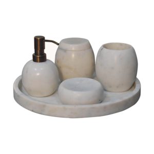 Set of 5 White Marble Bathroom Set | Bed Sava