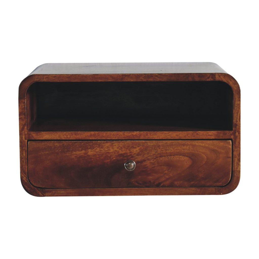 Large Chestnut Curve Upper Slot Floating Bedside | Bed Sava