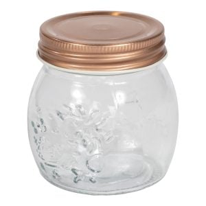 Kitchen Glass Embossed Storage Jar With Copper Screw Lid  Small | Bed Sava