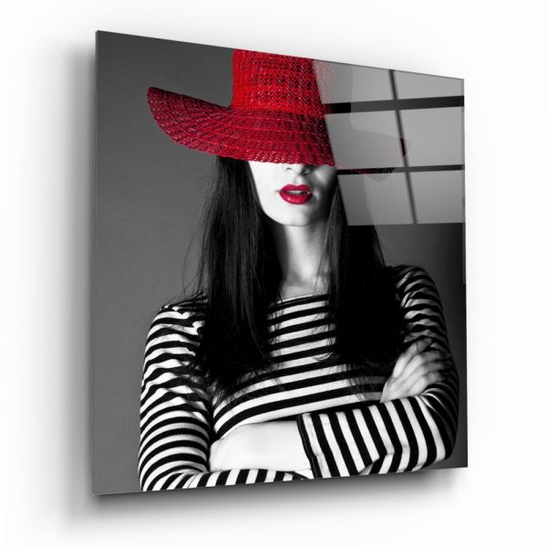 Woman in Red Hat Glass Wall Art | Bed Sava
