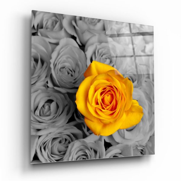 Yellow Rose Glass Wall Art | Bed Sava