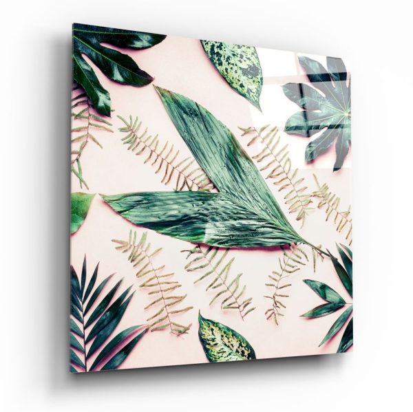 Tropical Leaves Glass Wall Art | Bed Sava