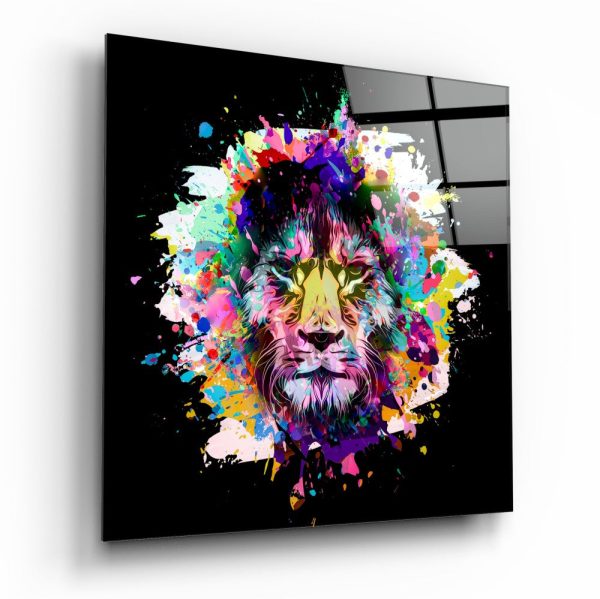 Colored Fury of the Lion Glass Wall Art | Bed Sava