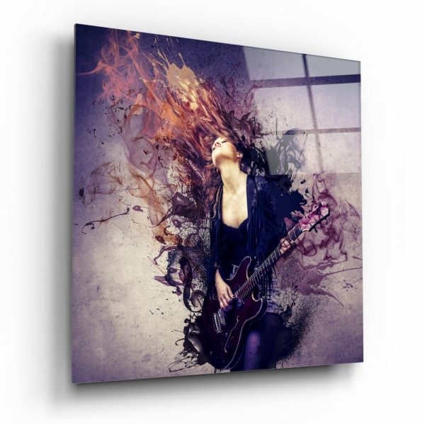 Woman and Guitar Glass Wall Art | Bed Sava