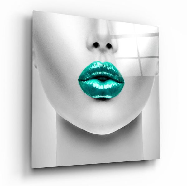 Emerald Lips Glass Wall Art | Bed Sava