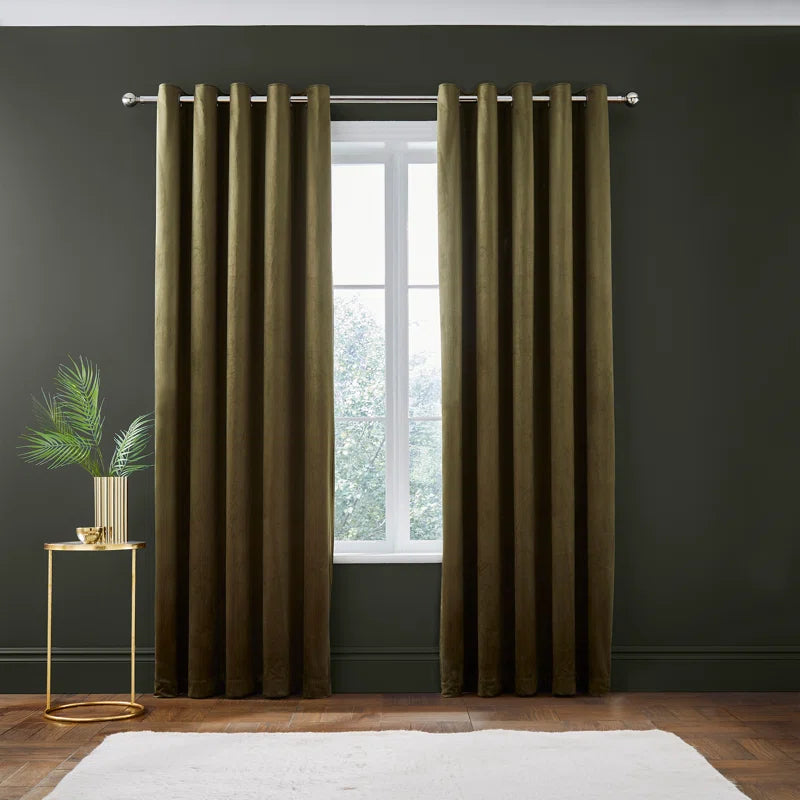 Catherine Lansfield Kingsley Matt Velvet Lined Eyelet Curtains Two Panels
