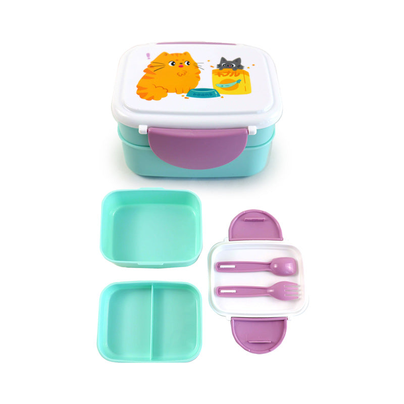Bento Clip Lock Lunch Box with Cutlery  Beans  Co Cats | Bed Sava
