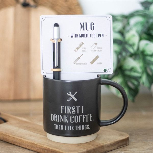 First I Drink Coffee Mug with Multi tool Pen | Bed Sava