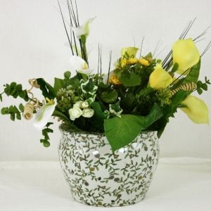 Ceramic Planter Vintage Green  White Floral Design | Bed Sava