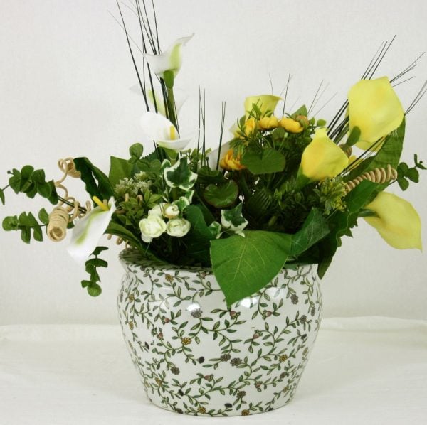 Ceramic Planter Vintage Green  White Floral Design | Bed Sava